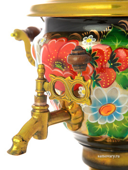 Электрический самовар 2 литра с художественной росписью "Маки на черном фоне", арт. 150475