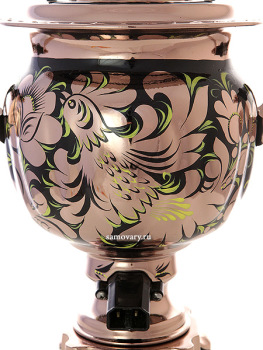 Электрический самовар 3 литра с художественной росписью "Золотые цветы на черном фоне (медь)", арт. 140636