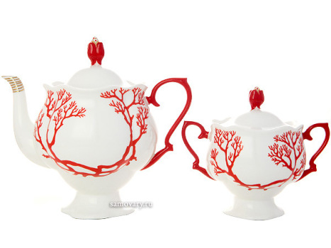 Сервиз чайный форма "Наташа", рисунок "Коралл" 6/20, Императорский фарфоровый завод