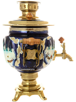 Набор самовар электрический 3 литра с художественной росписью "Зимняя деревня",  арт. 155691