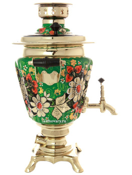 Набор самовар электрический 3 литра с художественной росписью "Ромашки на зеленом фоне", арт. 130479