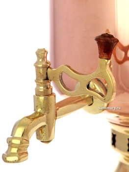 Комбинированный самовар 5 литров латунь-медь "цилиндр" с накладным Гербом РФ, арт. 330520