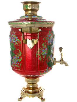 Электрический самовар 10 литров с художественной росписью "Букет на красном фоне", арт. 121008