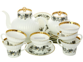 Сервиз чайный форма "Волна", рисунок "Тонкие веточки" с отводкой 6/20, Императорский фарфоровый завода