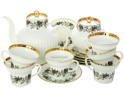 Сервиз чайный форма "Волна", рисунок "Тонкие веточки" с отводкой 6/20, Императорский фарфоровый завода