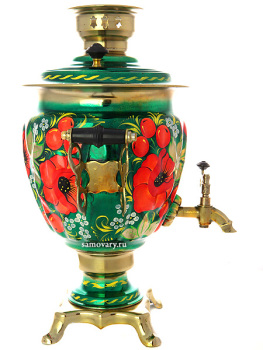 Набор самовар электрический 3 литра с художественной росписью "Маки на зеленом фоне", арт. 130246