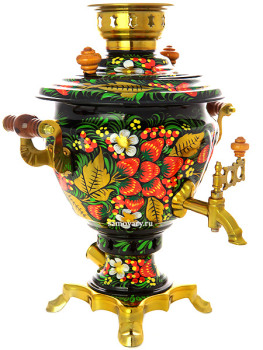 Набор самовар электрический 2 литра с чайником художественная роспись "Хохлома классическая", арт. 130329