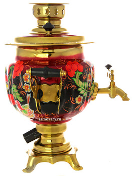 Электрический самовар 3 литра с художественной росписью "Птица, рябина на красном фоне" с автоматическим отключением, арт. 130211к