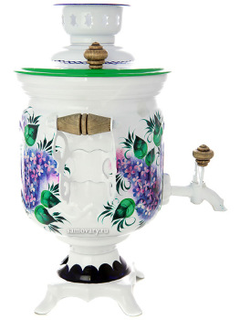 Набор самовар электрический 3 литра с художественной росписью "Сирень на белом фоне", арт. 121412