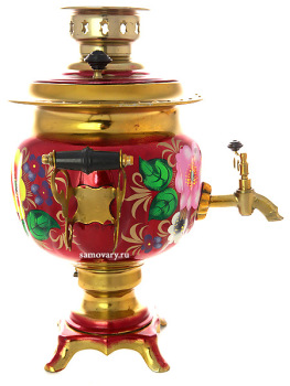 Электрический самовар 3 литра с художественной росписью "Жостово на красном фоне", арт. 106639