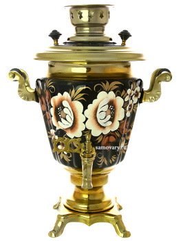 Электрический самовар 3 литра с художественной  росписью "Жостово на черном фоне", арт. 110347