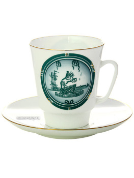 Кофейная чашка с блюдцем форма "Майская", рисунок "Виды Санкт-Петербурга", Императорский фарфоровый завод