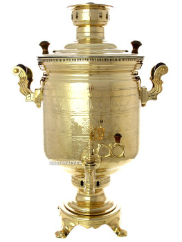 Угольный самовар (на дровах) 7 литров желтый "цилиндр" "Чукотка", произведен в середине XX века на Тульском Заводе "Штамп", арт. 471707