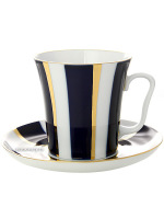 Бокал с блюдцем форма "Ленинградский", рисунок "Кобальтовые полосы", Императорский фарфоровый завод