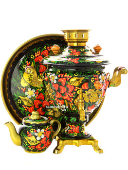 Набор самовар электрический 2 литра с чайником художественная роспись "Хохлома классическая", арт. 130329