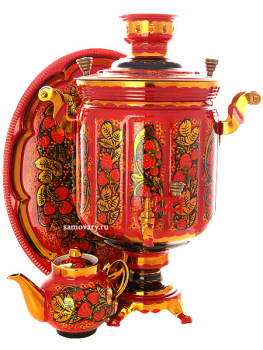 Набор самовар электрический 10 литров с художественной росписью "Хохлома рыжая", арт. 110240
