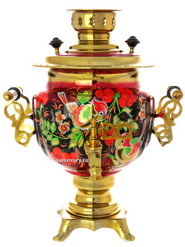 Электрический самовар 3 литра с художественной росписью "Птица, рябина на красном фоне" с автоматическим отключением, арт. 130211к