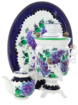 Набор самовар электрический 3 литра с художественной росписью "Сирень на белом фоне", арт. 121412