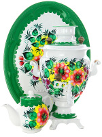 Набор самовар электрический 3 литра с художественной росписью "Жостово на белом фоне", арт. 121414