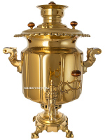 Самовар антикварный угольный 5 литров латунный "цилиндр с гранями" фабрика Б.Г.Тейле с сыновьями, арт. 460557