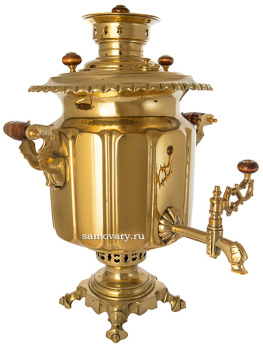 Самовар антикварный угольный 5 литров латунный "цилиндр с гранями" фабрика Б.Г.Тейле с сыновьями, арт. 460557