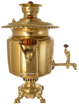 Самовар антикварный угольный 5 литров латунный "цилиндр с гранями" фабрика Б.Г.Тейле с сыновьями, арт. 460557