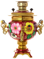 Электрический самовар 3 литра с художественной росписью "Жостово на красном фоне", арт. 106639