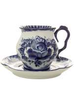 Чайная пара с художественной росписью "Гжель" "Голубая рапсодия"