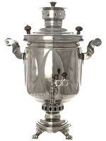 Комбинированный самовар 5 литров никелированный "цилиндр" "Листья", арт. 331010