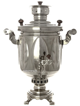 Комбинированный самовар 5 литров никелированный "цилиндр" "Листья", арт. 331010