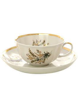 Фарфоровая чашка с блюдцем форма "Тюльпан" рисунок "Нина", Дулево фарфор