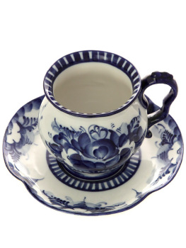 Чайная пара с художественной росписью "Гжель" "Голубая рапсодия"