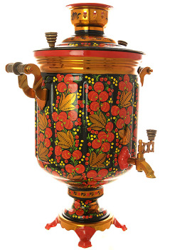 Электрический самовар 10 литров с художественной росписью "Хохлома рыжая", арт. 121005