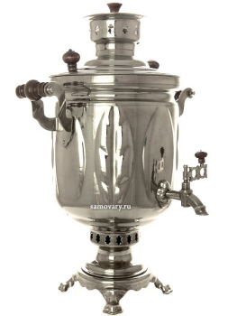 Комбинированный самовар 5 литров никелированный "цилиндр" "Листья", арт. 331010