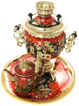 Электрический самовар в наборе 3 литра с художественной росписью "Птица в рябине" с автоматическим отключением при закипании, арт. 130467к