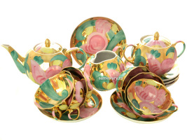 Дулевский чайный сервиз форма "Тюльпан" рисунок "Розовая птица" 6/15