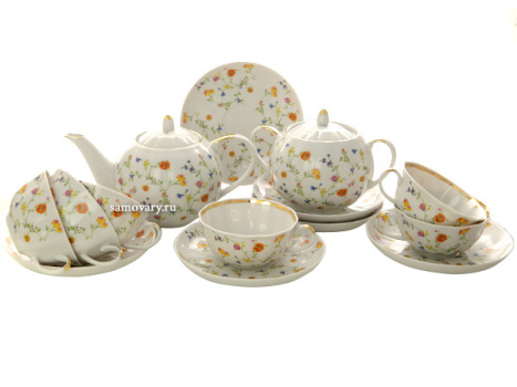 Чайный сервиз "Тюльпан" рисунок "Полевые цветы" 6/14 Дулевский фарфор