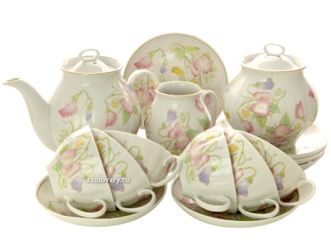 Дулевский чайный сервиз форма "Белый Лебедь" рисунок "Душистый горошек" 6/15