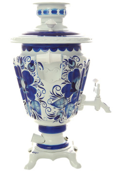 Электрический самовар 3 литра с художественной росписью "Гжель нежная" с автоматическим отключением при закипании, арт. 155667к