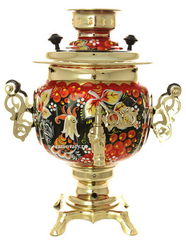 Электрический самовар в наборе 3 литра с художественной росписью "Птица в рябине" с автоматическим отключением при закипании, арт. 130467к