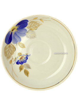 Фарфоровая чашка с блюдцем форма "Ностальгия" рисунок "Синий цветок", Дулевский фарфор