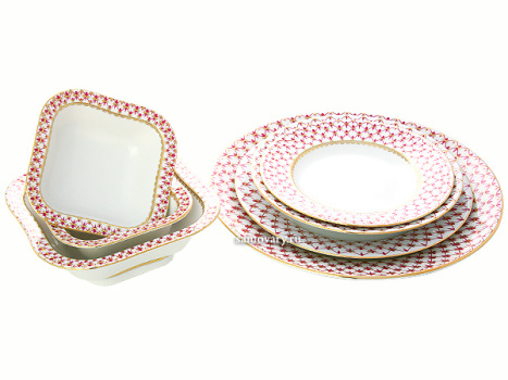 Столовый сервиз на 6 персон форма "Молодежная", рисунок "Сетка-Блюз 2"  6/24, Императорский фарфоровый завод