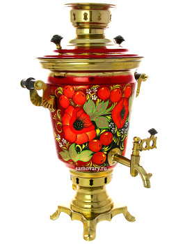 Электрический самовар 4 литра с художественной росписью "Маки на бордовом фоне", арт. 155600