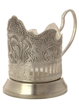 Набор для чая с подстаканником "Кольчугинские зори Глухарь в кольце" посеребренный Кольчугино