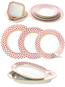 Столовый сервиз на 6 персон форма "Молодежная", рисунок "Сетка-Блюз 2"  6/24, Императорский фарфоровый завод