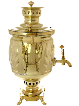 Самовар на дровах 5 литров желтый "цилиндр" "Листья" с ажурными ручками, завод Штамп, арт. 211007