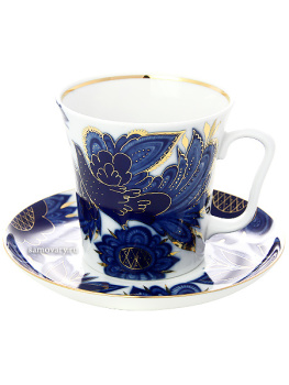 Бокал с блюдцем форма "Ленинградский", рисунок "Птицы", Императорский фарфоровый завод