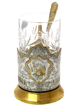 Набор для чая с подстаканником "Русский мельхиор" (глухарь) Кольчугино