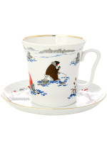 Бокал с блюдцем форма "Ленинградский", рисунок "Ни рыбы, ни чешуи", Императорский фарфоровый завод