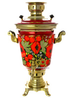 Электрический самовар 4 литра с художественной росписью "Маки на бордовом фоне", арт. 155600